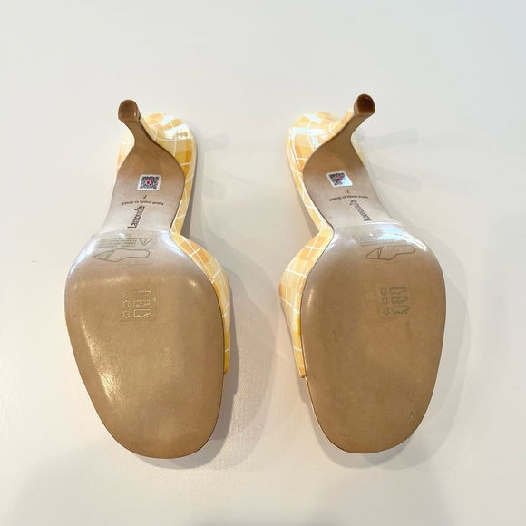 LARROUDE Colette Mule Heel In Argyle Sun Sz 7 Yellow Plaid Slide Sandal NEW $315 - Picture 9 of 9